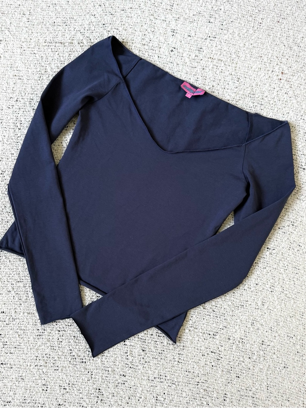 Edikted Navy Blue Long Sleeve Off-Shoulder Top Size S